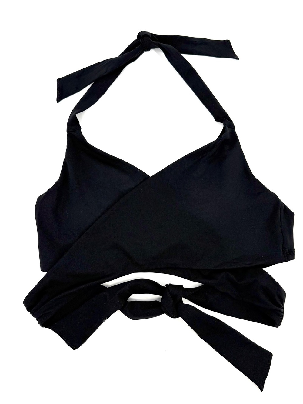 Athleta Wrap Halter Bikini Top Womens Size 38B 38C Black Stretch Crossover Beach